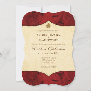 Red Cream Leaf Vintage Wedding Invitation