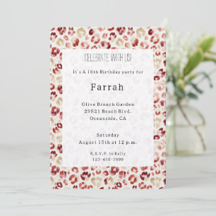 Red Cream Leopard Animal Print Birthday   Invitation