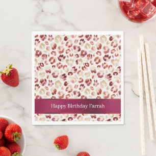 Red Cream Leopard Animal Print Birthday Napkin
