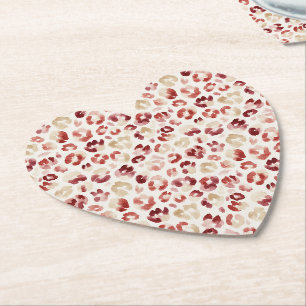 Red Cream Leopard Animal Print Paper Coaster