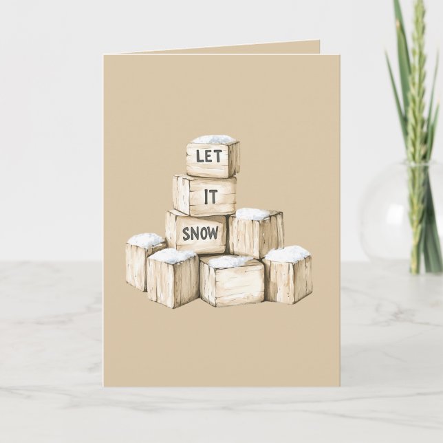 Red Cream Let It Snow Blocks Christmas Card (Front)