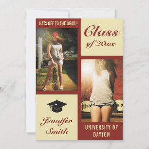 Red Cream Modern Photo Graduation Party Invite