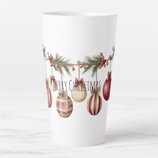 Red Cream Ornaments Christmas Latte Mug (Front)