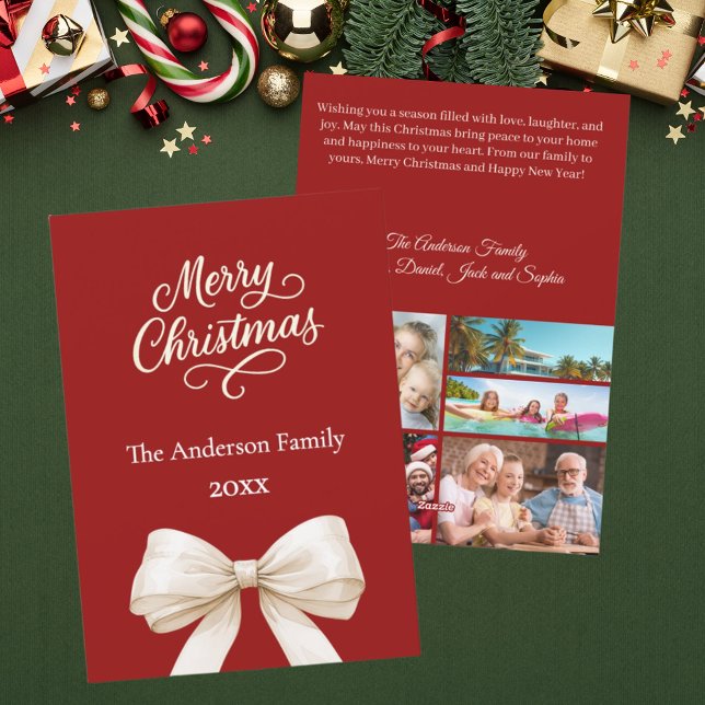 Red cream photo year review Christmas Holiday Card (Creator Uploaded)