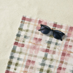 Red Cream Plaid Stripes Birthday Beach Towel