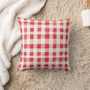 Red Cream Plaid Stripes Birthday Cushion