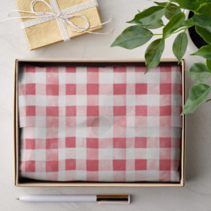 Red Cream Plaid Stripes Birthday Tissue Paper