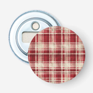 Red Cream Plaid Stripes Bottle Opener