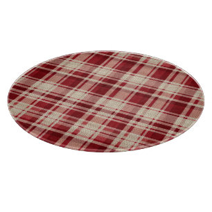 Red Cream Plaid Stripes Cutting Board