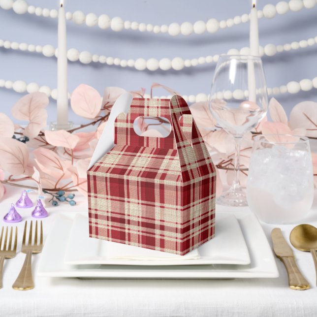 Red Cream Plaid Stripes Favour Box (Wedding)