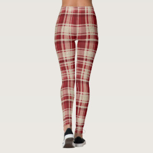 Red Cream Plaid Stripes Leggings