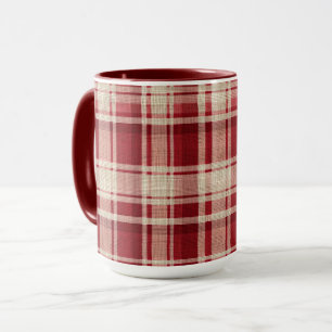 Red Cream Plaid Stripes Mug