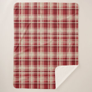 Red Cream Plaid Stripes Sherpa Blanket
