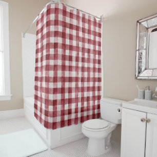 Red Cream Plaid Stripes Shower Curtain