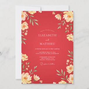 Red Cream Ranunculus Eucalyptus Wedding Invitation