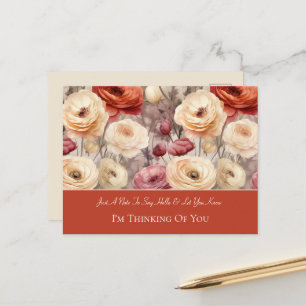 Red cream ranunculus flowers Thinking of You Postcard