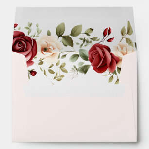Red Cream Roses Blush Pink Floral Wedding II Envelope
