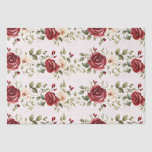 Red Cream Roses Blush Pink Floral Wedding Tissue Paper