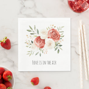 Red Cream Roses Floral Love Bridal Shower Napkin
