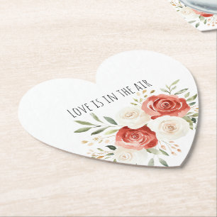 Red Cream Roses Floral Love Bridal Shower Paper Coaster