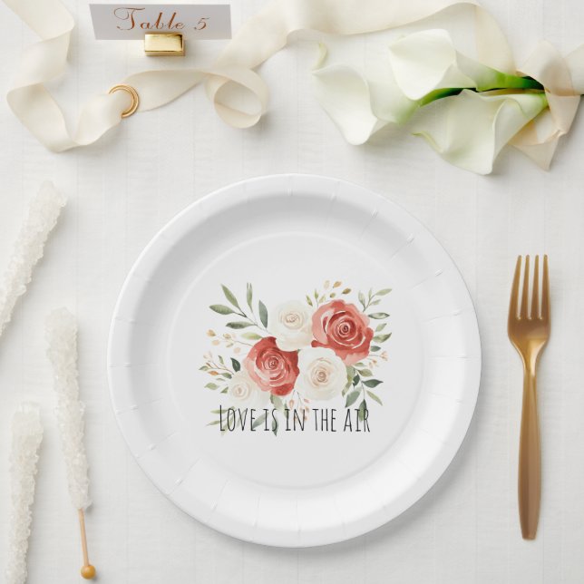 Red Cream Roses Floral Love Bridal Shower Paper Plate (Wedding)