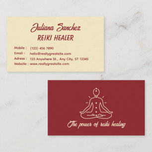 Red Cream Simple  Reiki Business Card 
