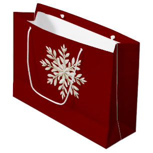Red Cream Snowflake Christmas Large Gift Bag