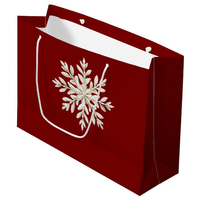 Red Cream Snowflake Christmas Large Gift Bag (Front Angled)