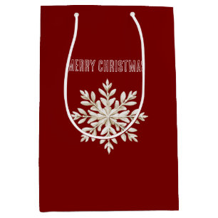 Red Cream Snowflake Christmas Medium Gift Bag