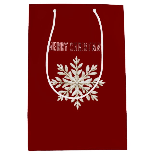 Red Cream Snowflake Christmas Medium Gift Bag (Front)