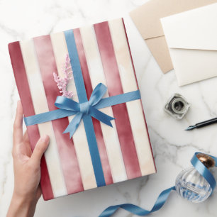Red Cream Stripes Bridal Shower Wrapping Paper