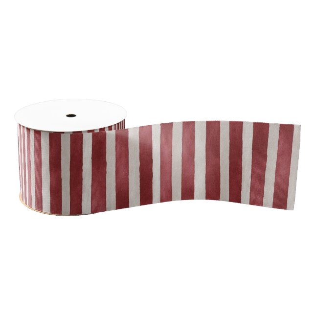 Red Cream Stripes Christmas Grosgrain Ribbon (Spool)