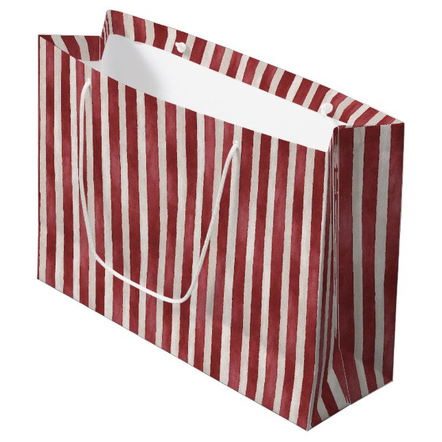 Red Cream Stripes Christmas Large Gift Bag (Front Angled)