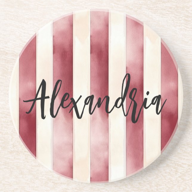 Red Cream Stripes Coaster (Front)