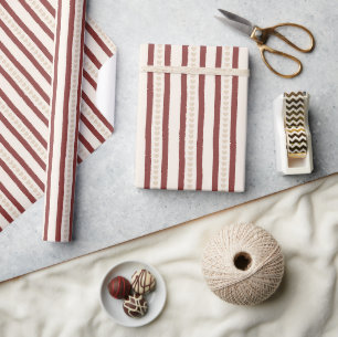Red Cream Stripes Hearts Valentine's Day Love Wrapping Paper