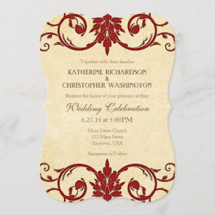 Red Cream Swirls Vintage Wedding Invitation
