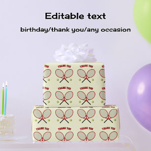 Red cream tennis themed custom text any occasion wrapping paper