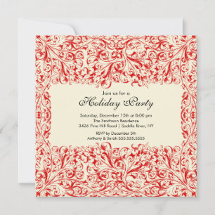 Red & Cream Vintage Holiday Party Invitation