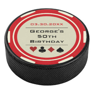 Red Cream White Birthday Poker Chip Las Vegas Hockey Puck