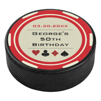 Red Cream White Birthday Poker Chip Las Vegas Hockey Puck