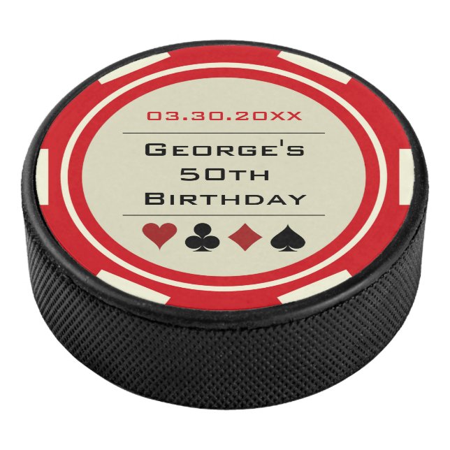 Red Cream White Birthday Poker Chip Las Vegas Hockey Puck (3/4)