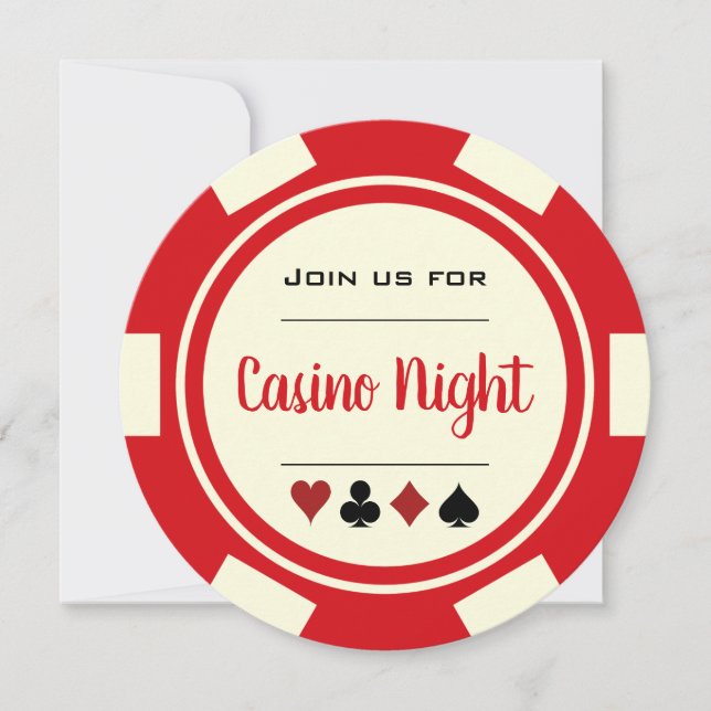 Red Cream White Poker Chip Casino Night Invitation (Front)