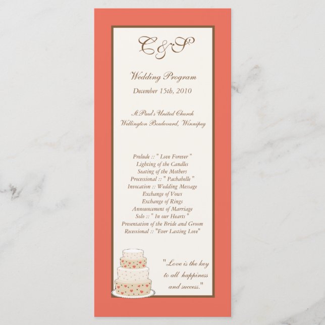 Red/Creme Wedding Cake Programs Programme (Front)