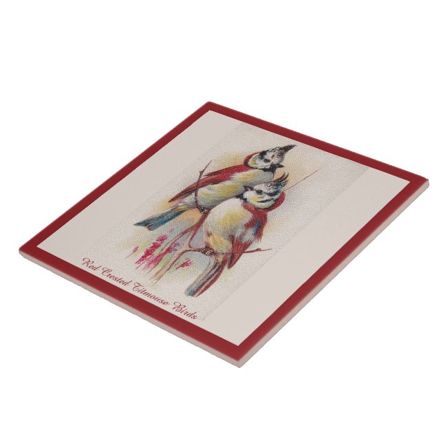 Red Crested Titmouse Birds Ceramic Tile (Side)