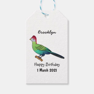 Red-crested turaco bird cartoon illustration gift tags