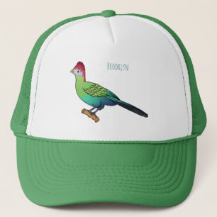 Red-crested turaco bird cartoon illustration trucker hat