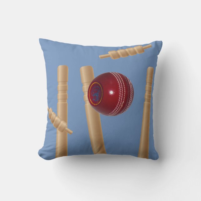 Red Cricket Ball Bowled At The Wickets, Cushion (Front)
