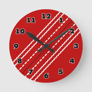 Red cricket ball sports clock for club or home
