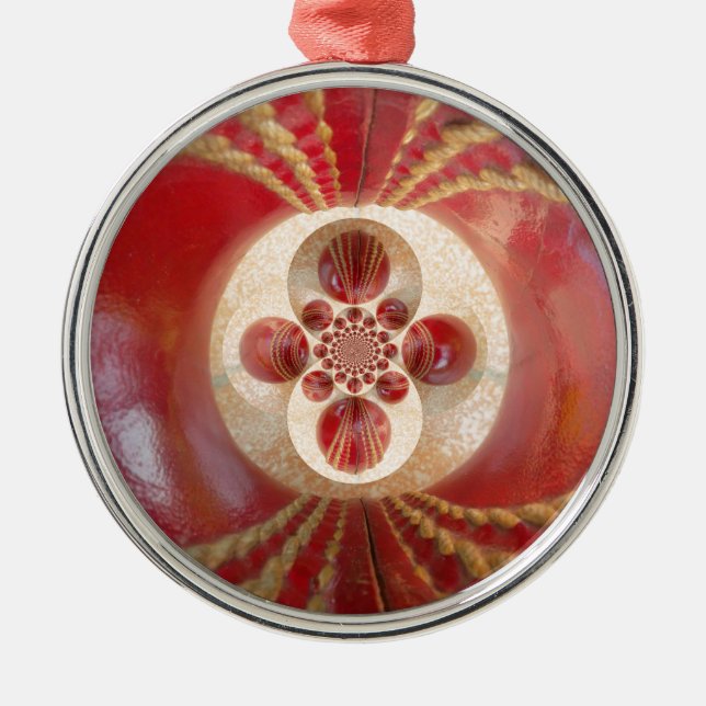 Red Cricket Balls Abstract Art Print Design Metal Tree Decoration (Front)