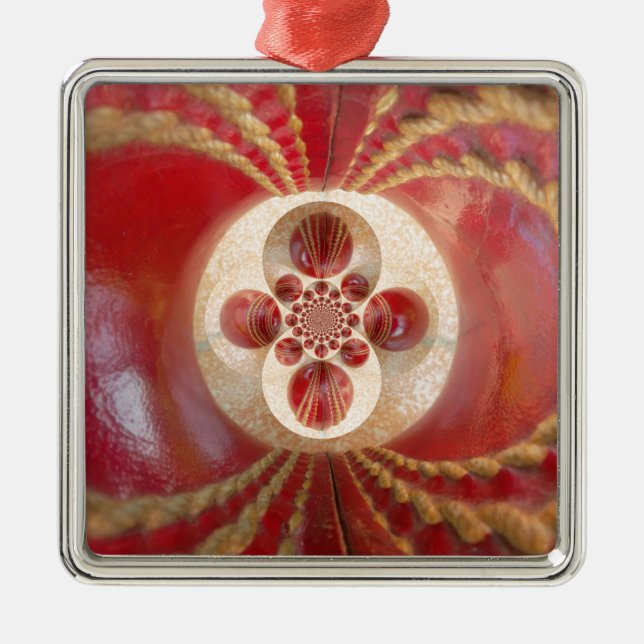 Red Cricket Balls Abstract Art Print Design Metal Tree Decoration (Front)